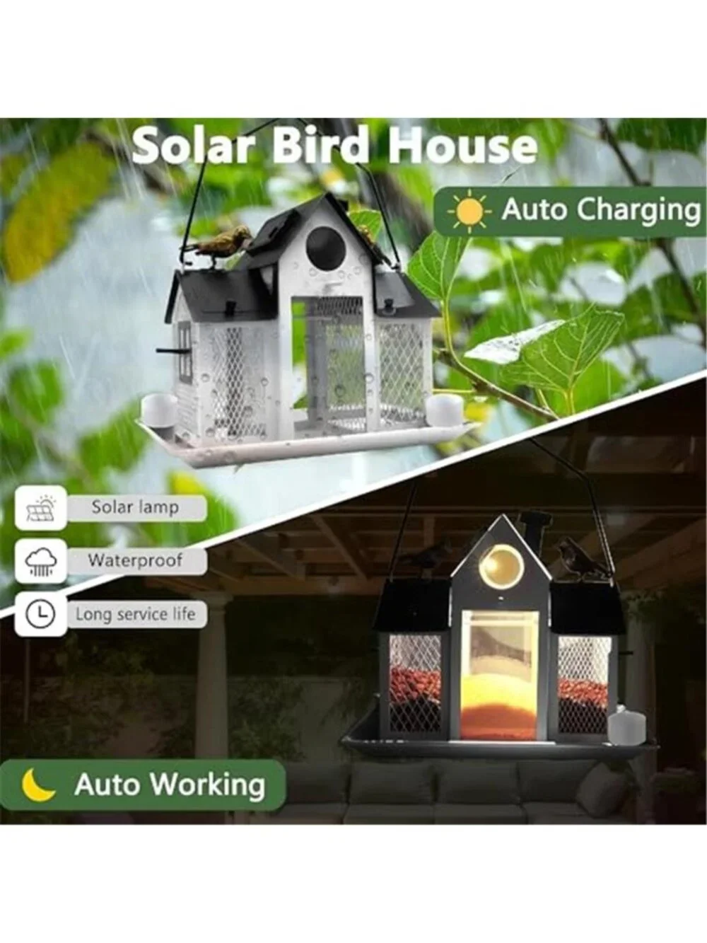 Solar Bird Feeders House for Outside Hanging, Metal Wild Bird Feeder for Outdoor